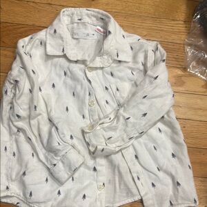 Zara Kids White Button Down Shirt with Blue Tree Print